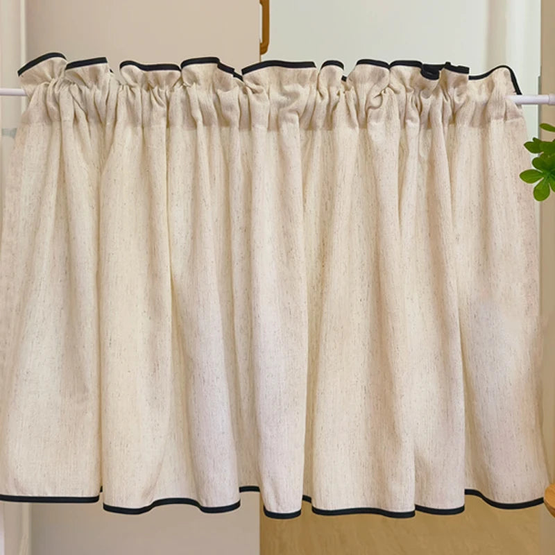 YOUMIKA  -  Farmhouse Boho Short Semi Sheer Curtains Rod Pocket Cream Ivory Tier Curtain for for RV Kitchen Over Sink Bathroom Basement 1 Pc