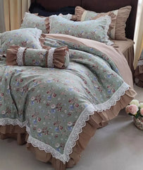 YOUMIKA  -  French elegant pastoral floral bedding set,full queen king princess lace cotton home textile bedspread pillow case quilt cover