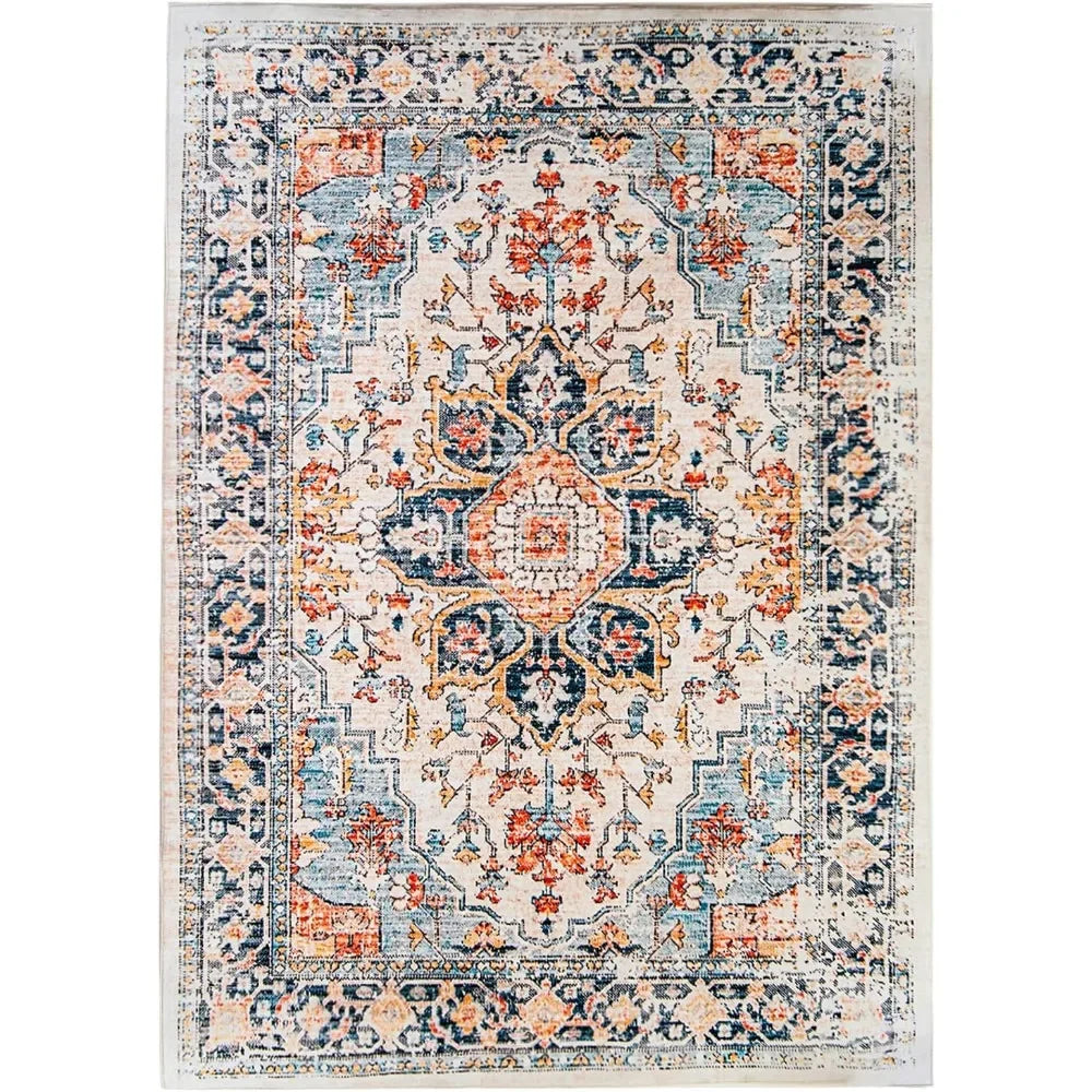 YOUMIKA  -  Machine Washable Rug 8'x10' Vintage Design Area Rugs with Non Slip for Woven Carpet Stain Resistant,Rug for bedroom, Blue