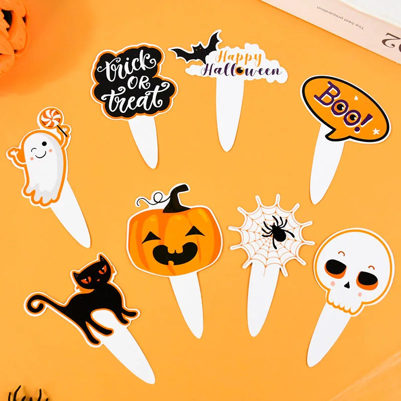 YOUMIKA  -  16/48pcs Halloween Cupcake Toppers Pumpkin Ghost Bat Cake Dessert DIY Decorations Kids Halloween Birthday Party Favors Supplies