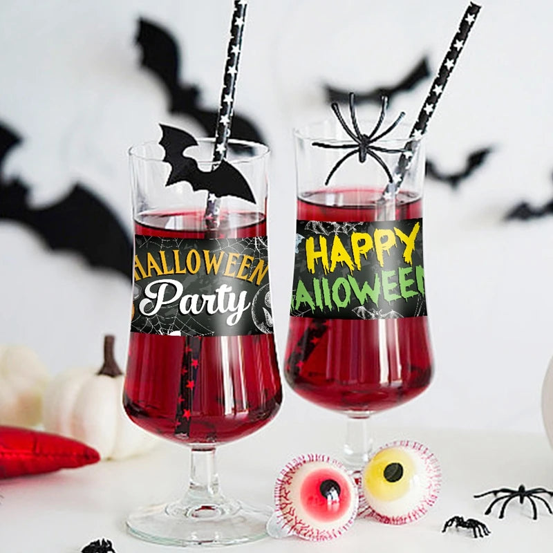 YOUMIKA  -  12pcs Halloween Party Water Bottle Stickers DIY Wine Bottle Paper Labels Wrapper Halloween Party Home Bar Decoration Supplies