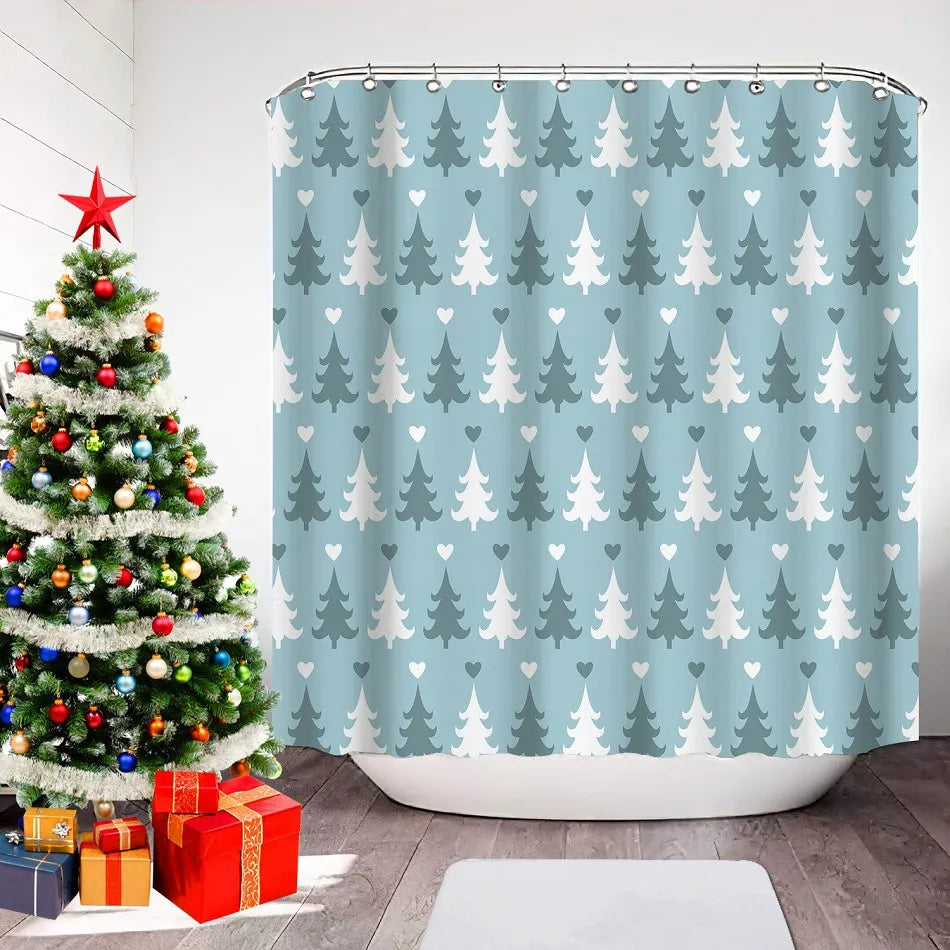 YOUMIKA  -  Shower Curtain Christmas Trees Elk Snowflakes Curtain for Bathroom Party Home Decor Waterproof Polyester Fabric 180x180cm