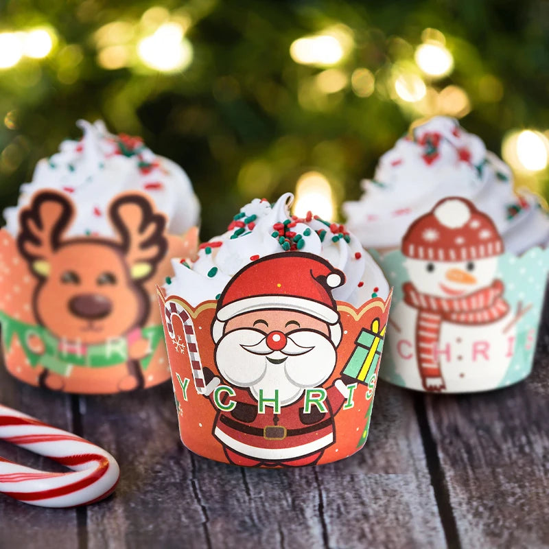 YOUMIKA  -  20Pcs Christmas Cupcake Linner Cartoon Santa Claus Muffin Paper Cups 2024 Christmas Party Cake Decoration Supplies Kids Favors