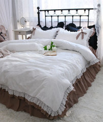 YOUMIKA  -  Romantic fairyfair lace brown bedding set,coffee princess full queen king cotton home textile bedspread pillow case quilt cover