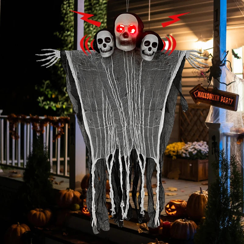 YOUMIKA  -  Halloween Hanging Ghost with Scary Voice Led Glowing Eyes Haunted House Props for Halloween Party Home Indoor Outdoor Decoration