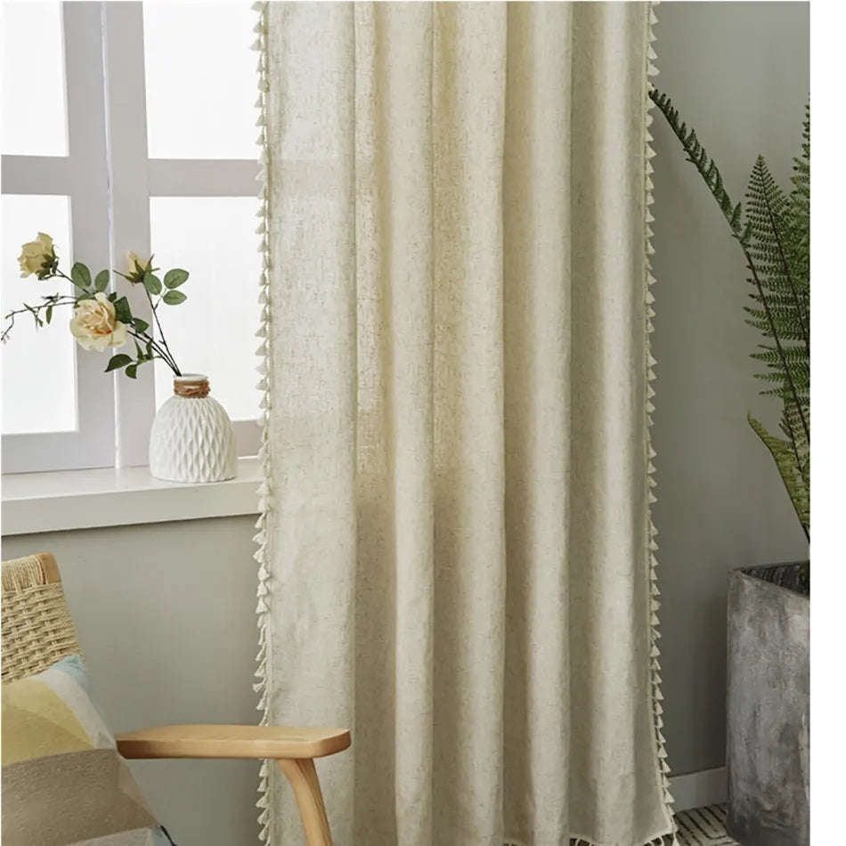 YOUMIKA  -  Half Blackout Curtains Living Room Bedroom Cotton and Linen Curtain Tassel Lace Finished Window Curtain Modern Simple Decor