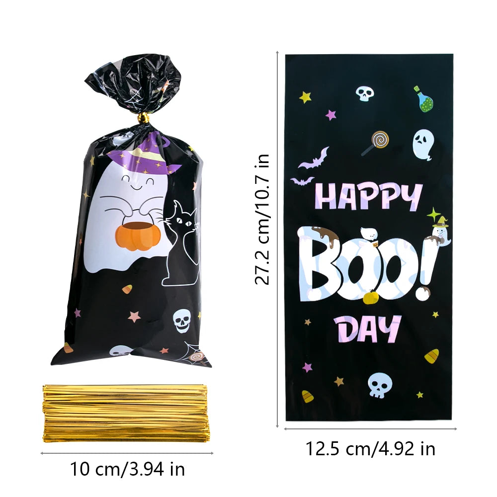 YOUMIKA  -  50pcs cartoon Halloween Pumpkin Ghost Cellophane Treat Bags Trick Or Treat Candy Bag for Kids Halloween party favor Gift Packing