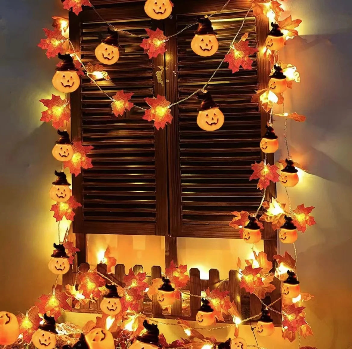 YOUMIKA  -  Artificial Autumn Maple Leaves Pumpkin Garland LED Fairy String Light Christmas Thanksgiving Decoration DIY Halloween Party Home