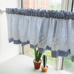 YOUMIKA  -  Buffalo Check Window Valance Lace Curtain Tiers Rod Pocket Window Treatment Plaid Gingham for Kitchen Farmhouse Living Room Cafe