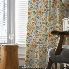 YOUMIKA  -  Cotton Cartoon Flower Curtains, Rural and Pastoral Style Curtain with Broom Tassels, Bedroom and Living Room