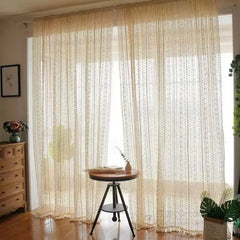 YOUMIKA  -  Cotton Hollow design Curtains Road Pocket Shade Curtain Tassel for Kitchen Bedroom Living Room Bay Window Cabinet Curtain