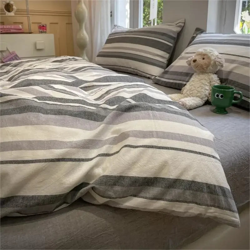 YOUMIKA  -  Stripe Style Duvet Cover Skin-friendly Quilt Cover Single/Double/Queen Size Comforter Cover Home Bedding 이불커버 (No Pillowcase)