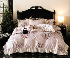 YOUMIKA  -  Vintage european french pastoral flower pink green bedding set,full queen king home textile bed sheet pillow case duvet cover