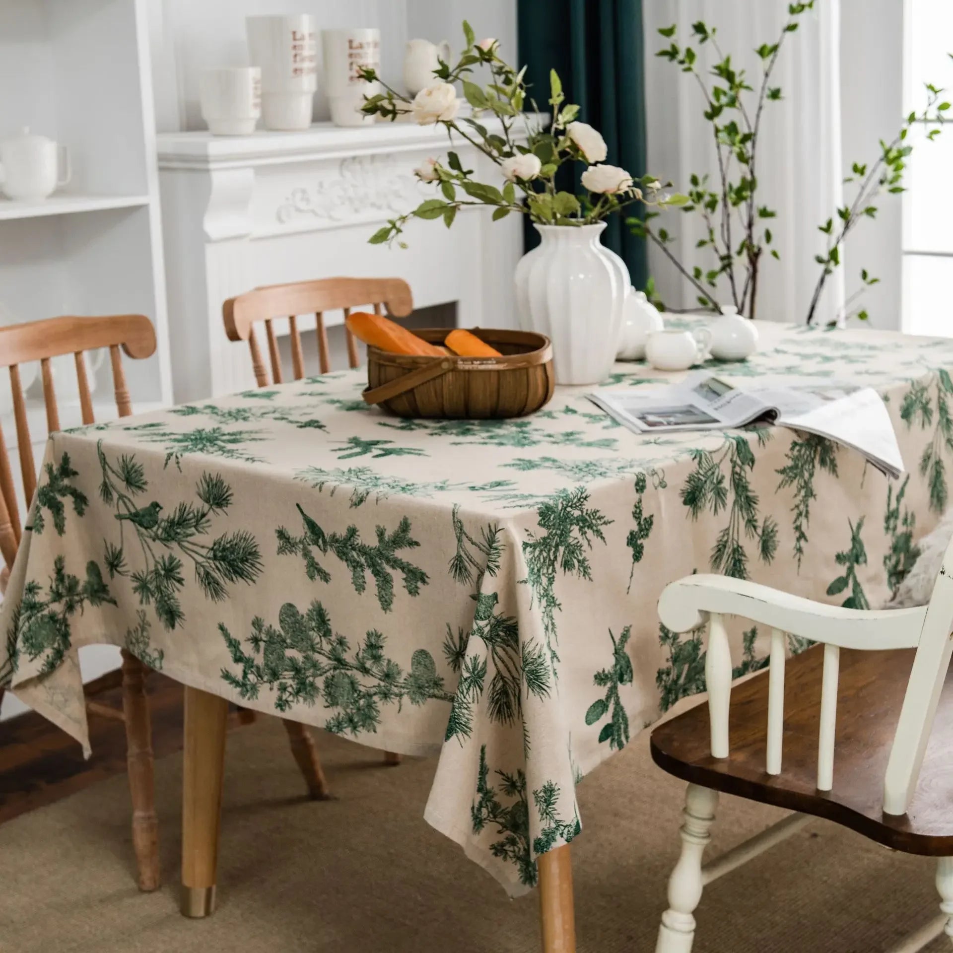 YOUMIKA  -  American Tablecloth For Table Pine Cotton Linen Print Christmas Table Cloth Dining Room Fabric Rectangular Table Coveror