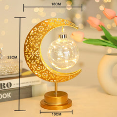 YOUMIKA  -  Metal LED Moon Lamp Star Moon Bedroom Night Light Bedside Round Ball Table Lamp Ramadan Decor Halloween Christmas Mood Light