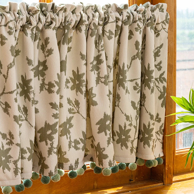 YOUMIKA  -  Luxury Chenille Jacquard Window Curtain Valance for Bedroom with Handmade Multi-Tassels Thick Rod Pocket Blackout Short Curtains