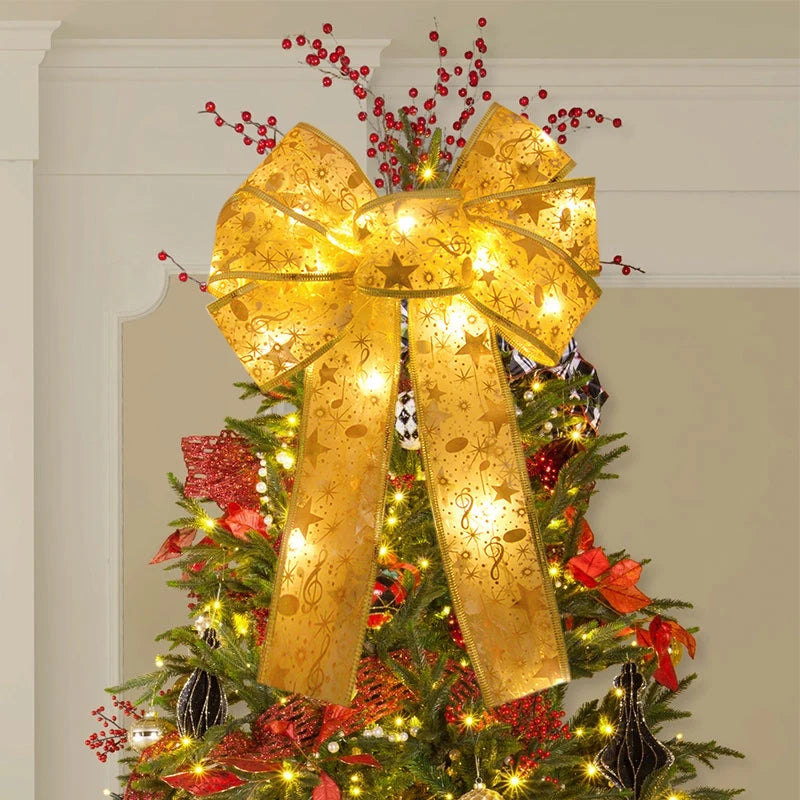 YOUMIKA  -  Large Luminous Bow Ribbon Christmas Tree Hanging Ornaments Topper Decoration For Home 2025 New Year Party Gifts DIY Wreath Craft