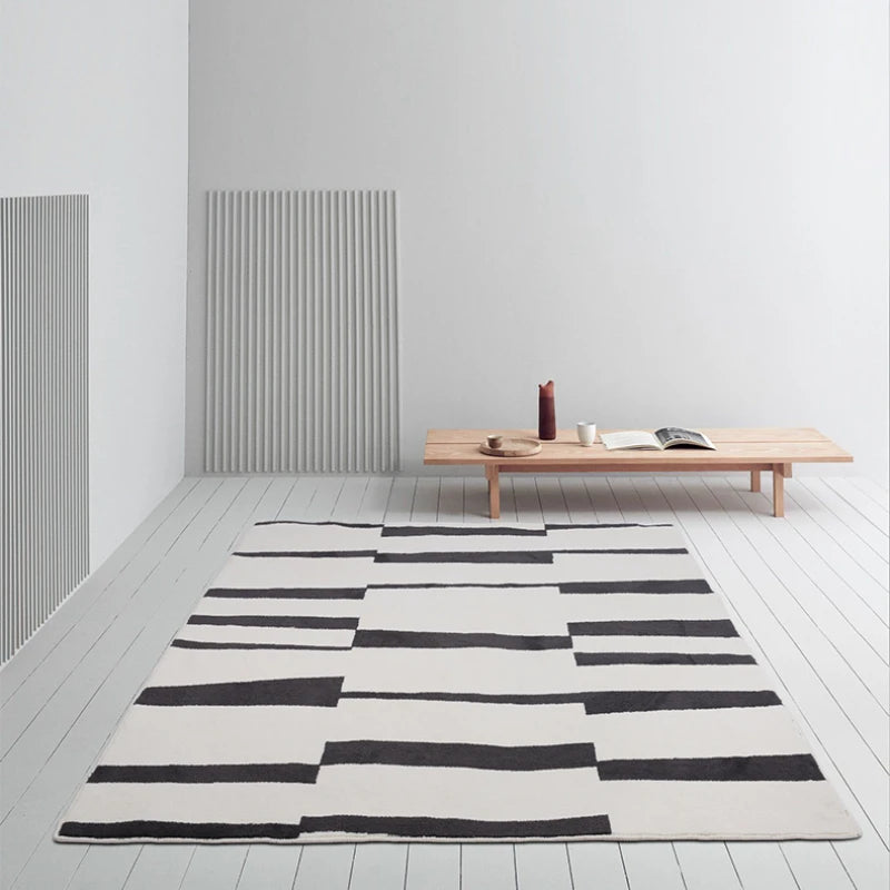 YOUMIKA  -  Modern Luxury Carpets for Living Room Fluffy Soft Plush Rug Black White Lines Bedroom Decor Carpet Large Area Washable Study Mat