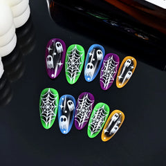 YOUMIKA  -  24pc Halloween Press on Nails Gradient Ghost Spider Web False Nails Long Ballerina French Nail Detachable Full Over Nail Art Tip