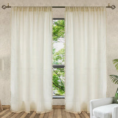 YOUMIKA  -  Boho Sheer Curtains 2 Panels Rod Pocket Macrame Crochet Plaid Drapes with Tassels Windows Curtains for Bedroom Living Room Decor