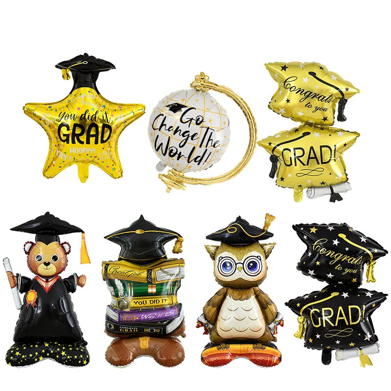 YOUMIKA  -  Graduation Party 4D Standing Balloons Bachelor Cap Bear Owl Foil Balloon Grad Congratulation We Did It Decoration Kids Gift Toy