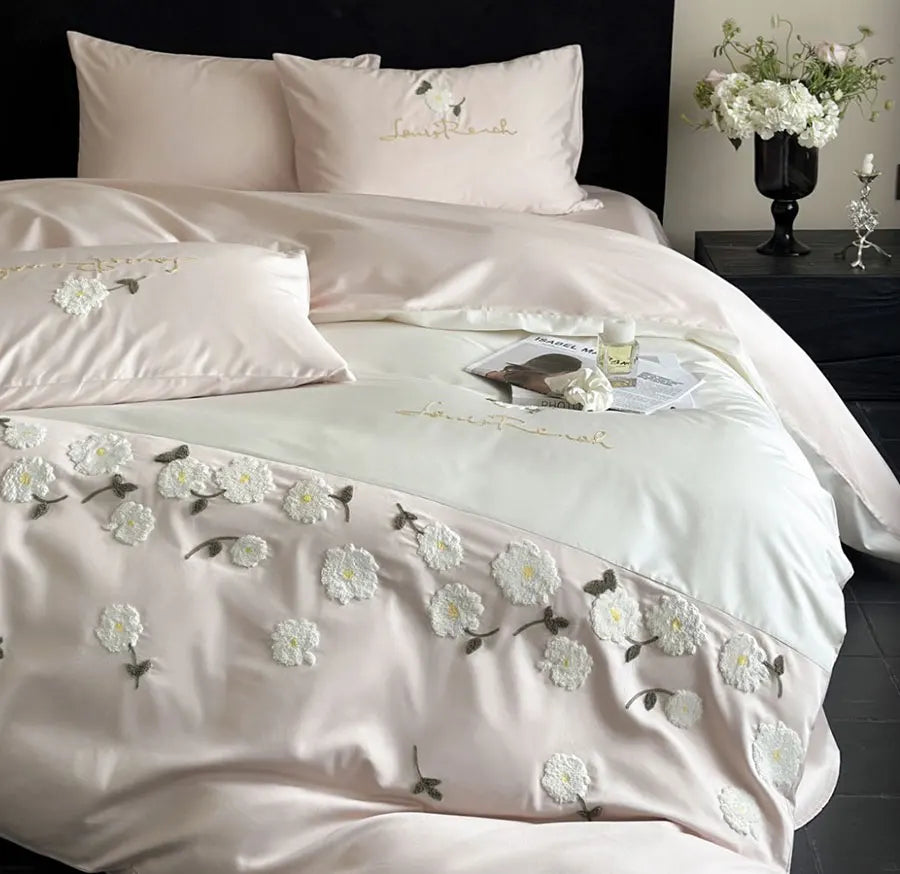 YOUMIKA  -  Fresh fashion embroidery daisy green pink bedding set,twin full queen king cotton home textile bed sheet pillow case quilt cover