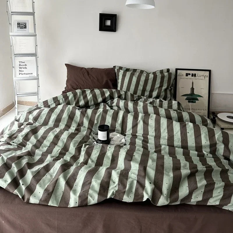 YOUMIKA  -  Simple Striped Cotton Bedding Sets, Soft Duvet Cover, Modern Room Decor, Top Quality, Hot Sale,