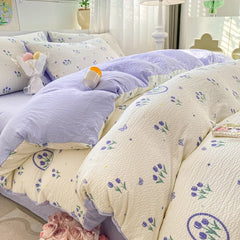 YOUMIKA  -  Romantic Tulip Purple Bedding Set Bed Flat Sheet Pillowcase Twin Full Queen Princess Bed Linen Kids Girls Floral Duvet Cover