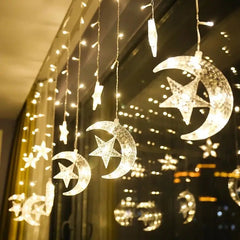 YOUMIKA  -  3Meter Led Fairy Light Garland Ramadan EID Mubarak 12 Moon/Star Lamp 220V EU Islam Lights Curtain Decorations for Home Window