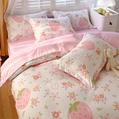 YOUMIKA  -  Pastoral Floral Bedding Set No Filler Soft Washed Cotton Duvet Cover Flat Sheet Pillowcase Full King Girls Adults Bed Linens