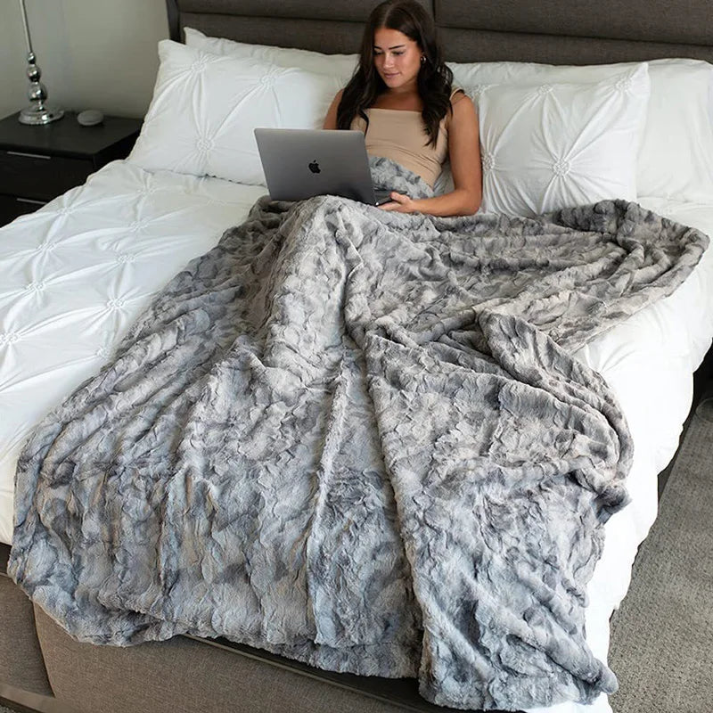 YOUMIKA  -  Luxury Faux Fur Throw Blankets, Soft, Fluffy, Cozy, Comfy, Plush, Elegant, Washable, Reversible for Couch, Sofa, Decorative,