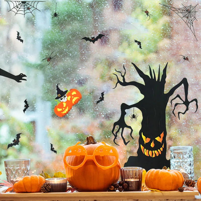 YOUMIKA  -  3Packs Halloween Window Stickers Bat Ghost Pumpkin Glass Wall Sticker Kids Favors Halloween Party Home Decoration Haunted House