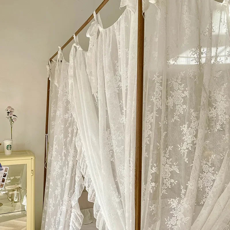 YOUMIKA  - White Lace Jacquard Princess Girls Bed Curtains Canopy Bed Square Court Mosquito Textile Netting Mesh Net for King Bed, H210cm