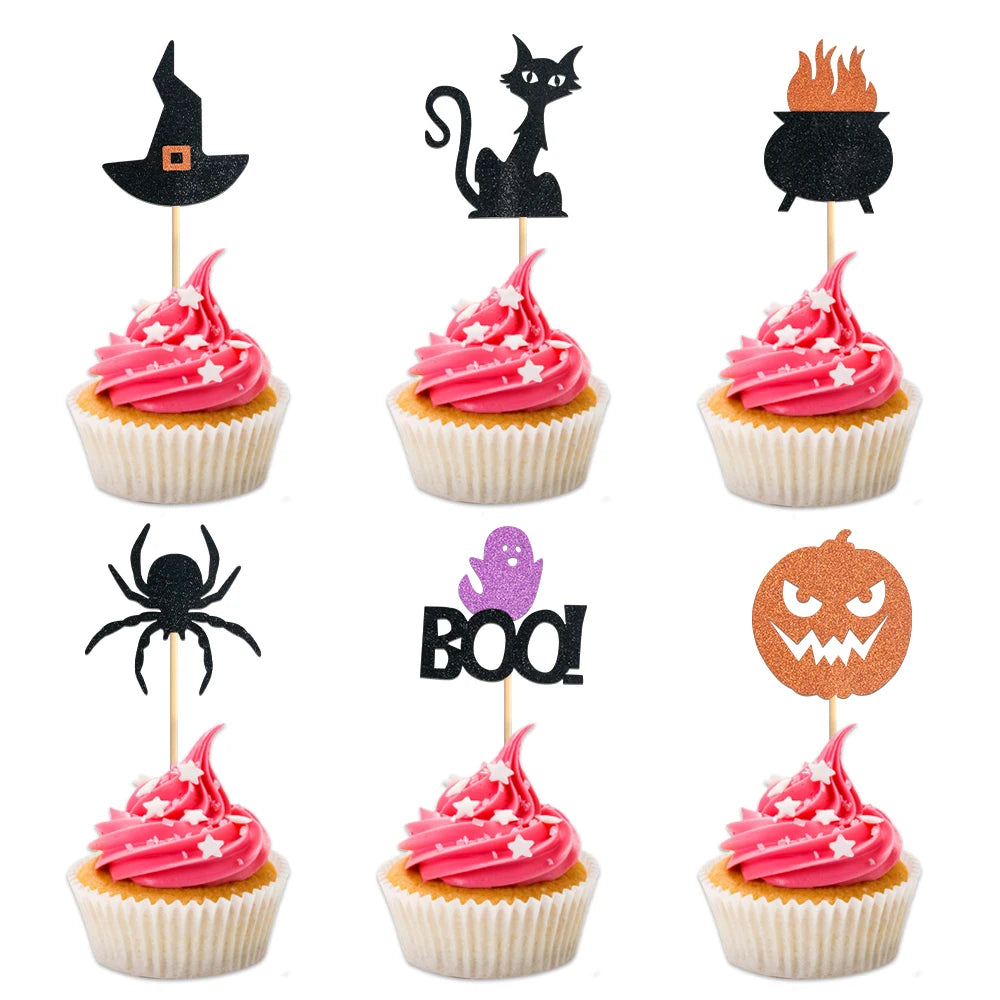 YOUMIKA  -  Halloween Cake Decoration Pumpkin Witch boo Skull Fruit Bamboo stick Halloween Cupcake Topper trick or treat Dessert Decor