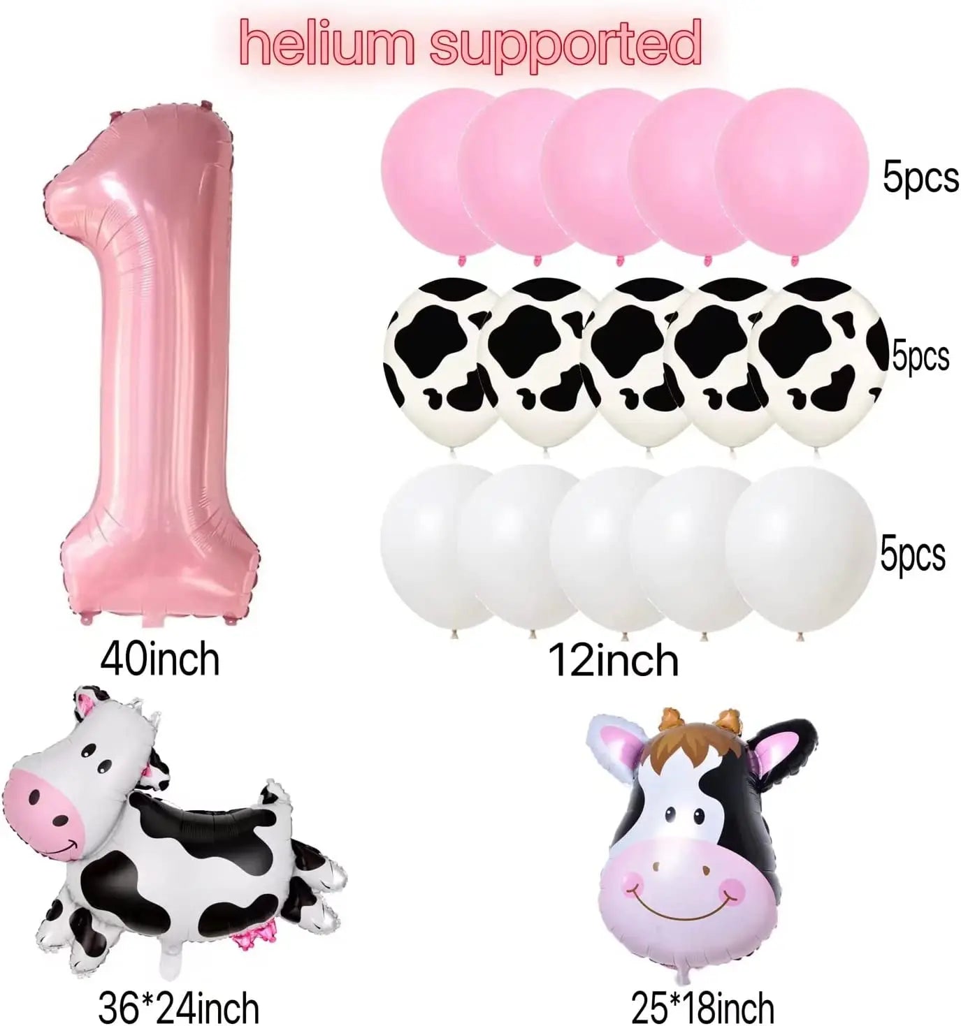 YOUMIKA  -  New Cow Animal Theme Birthday Party Supplies Pink Foil Number Balloons  For Holy Cow Im One Birthday Party Decoration