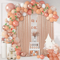 YOUMIKA  -  New Arrive Blush Brown Balloons Arch Garland With Sequin Backdrop Curtains For Birthday Wedding Garden Tea Party Decorations