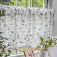 YOUMIKA  -  Botanical Printed Semi-Blackout Window Curtains Farmhouse Curtains with Ruffles Rod Pocket Window Drapes for Living Room Bedroom