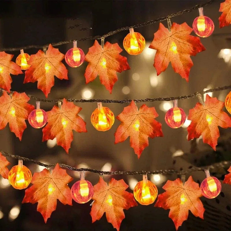 YOUMIKA  -  Artificial Autumn Maple Leaves Pumpkin Garland LED Fairy String Light Christmas Thanksgiving Decoration DIY Halloween Party Home