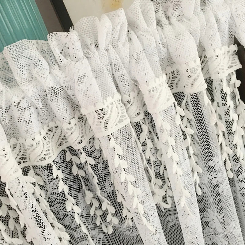 YOUMIKA  -  White Floral Lace Sheer Window Curtain Vintage Knitted Rod Pockets Curtains Valance for Kitchen Cafe Dinning & Bath Room 1 Panel