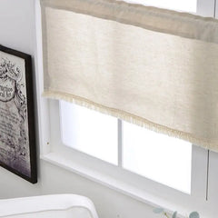 YOUMIKA  -  Boho Kitchen Curtain Linen Textured Beige Half Window Curtain with Tassels for Bathroom Living Room Laundry Light Filtering 1 Pc