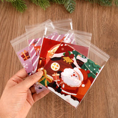 YOUMIKA  -  100Pcs Christmas Candy Gift Bag Self Adhesive Snack Cookie Baking Packaging Bags Navidad Xmas Party Decor Supplies New Year 2025