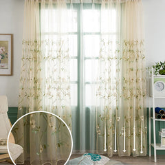 YOUMIKA  - Leaf Embroidered Sheer Curtain for Living Room Window, Crushed Door Screen, Gauze Voile Tulle, Rod Process, 1 Panel, TJ6971