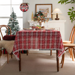 YOUMIKA  -  Christmas Tablecloth Green Plaid Snowflake Cotton Linen Rectangular Table Cover New Year Gifts Dining living room Table Decor