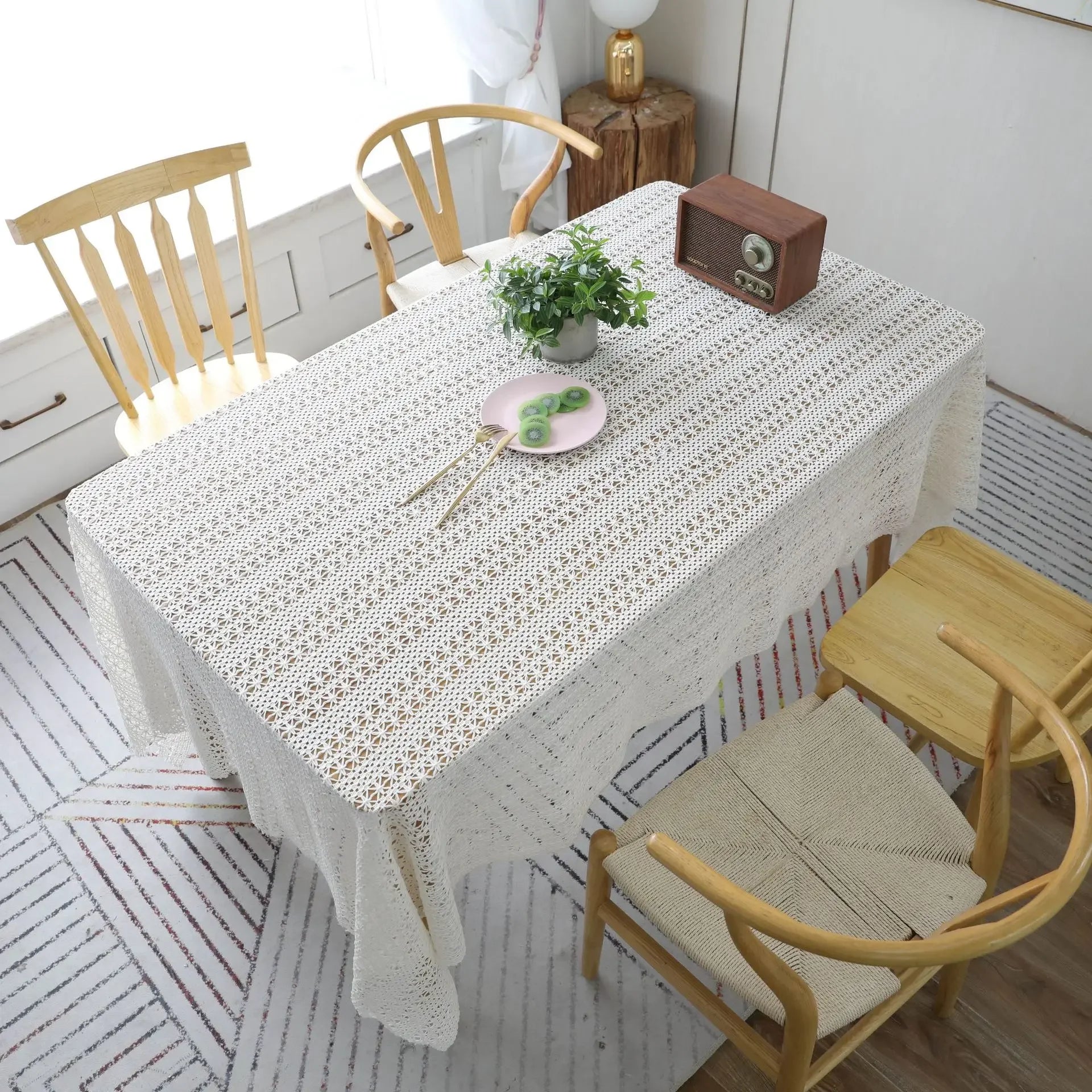 YOUMIKA  -  Woven Hollow Tablecloth Coffee Table Tablecloth Pad Sen Piano Towel Shot White High-quality Decoration Shooting Background Cloth