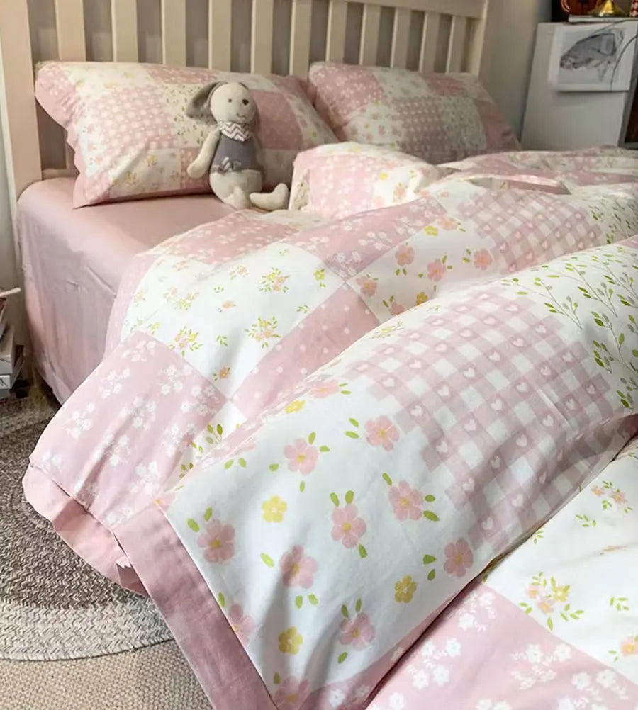 YOUMIKA  -  Romantic sweet pastoral flower pink bedding set,full queen King french floral home textile bed sheet pillow case duvet cover