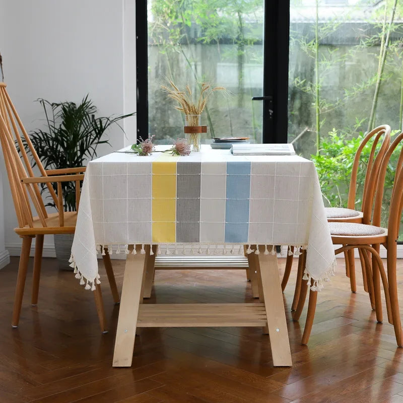 YOUMIKA  -  Rectangular Tablecloth Striped Birthday Table Decoration Home Cotton Linen Pad Oilcloth Anti-fouling Coffee Table Tablecloth