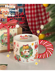 YOUMIKA  -  Christmas Cat Ceramic Mug Underglaze Breakfast Milk Water Cup Christmas Day Winter Gift Cup