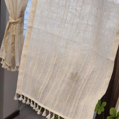 YOUMIKA  -  Farmhouse Striped Curtains 1 Panel for Living Room Cream Cotton Linen Window Drapes Semi Blackout Boho Curtains with Rod Pockets