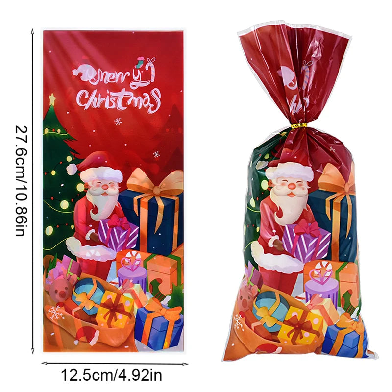 YOUMIKA  -  50pcs Christmas Candy Bags with Ties Santa Claus Biscuit Gift Packaging Bag Christmas Decoration For Home Navidad Noel New Year