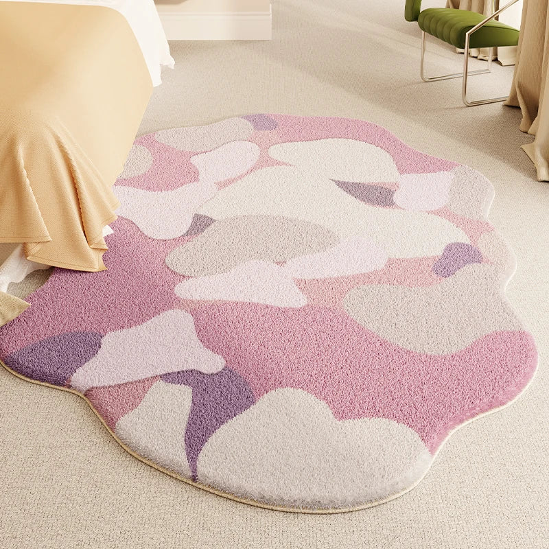 YOUMIKA  -  Irregular Shape Living Room Decoration Carpet Pink Pattern Rugs for Bedroom Thicken Plush Bedside Rug Home Fluffy Soft Floor Mat